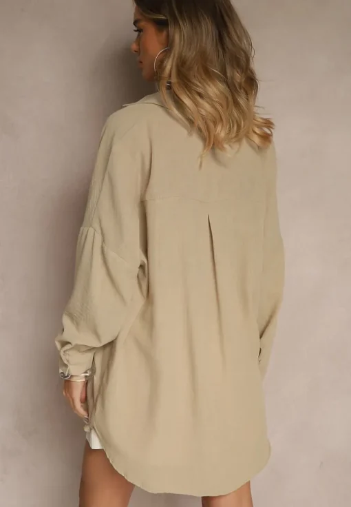 Beżowa Koszula o Fasonie Oversize w Klasycznym Stylu Marionera