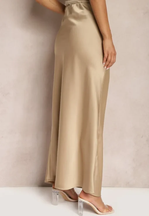 Beżowa Satynowa Spódnica Maxi High Waist Formia