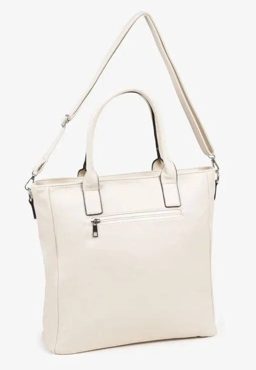 Beżowa Torebka Typu Shopper z Paskiem Crossbody Zdobiona Aplikacją Idaniela