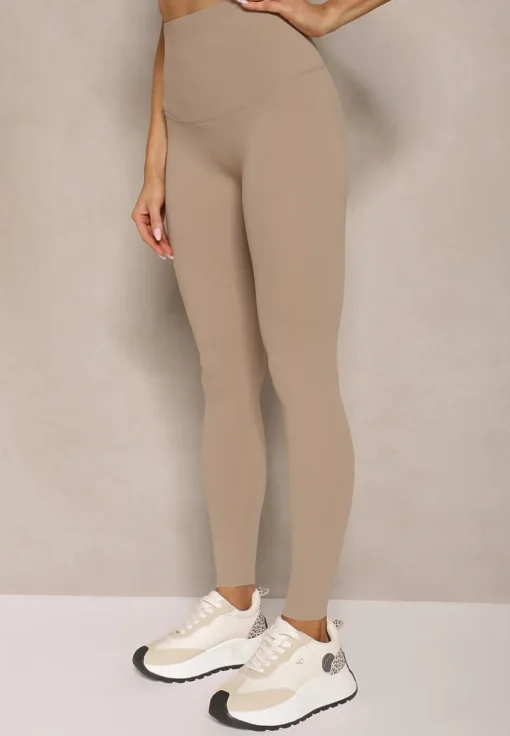 Beżowe Basicowe Legginsy High Waist Tofelia