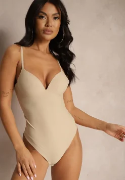 Beżowe Body Modelujące na Regulowanych Ramiączkach z Usztywnieniem Ilaniren