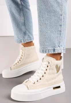 Beżowe Brokatowe Trampki na Platformie z Cholewką za Kostkę Nevirosa