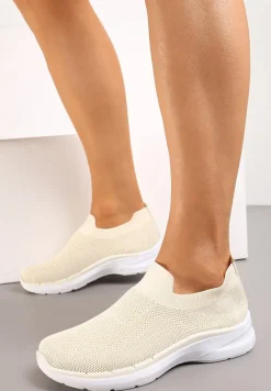 Beżowe Buty Sportowe przed Kostkę z Elastyczną Cholewką Nigeva