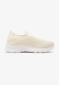 Beżowe Buty Sportowe przed Kostkę z Elastyczną Cholewką Nigeva
