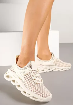 Beżowe Buty Sportowe Sneakersy na Platformie Ozdobionej Tłoczeniem Teliriella