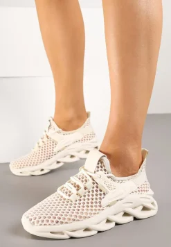 Beżowe Buty Sportowe Sneakersy na Platformie Ozdobionej Tłoczeniem Teliriella