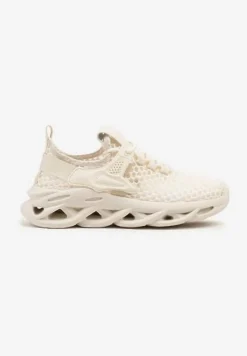Beżowe Buty Sportowe Sneakersy na Platformie Ozdobionej Tłoczeniem Teliriella