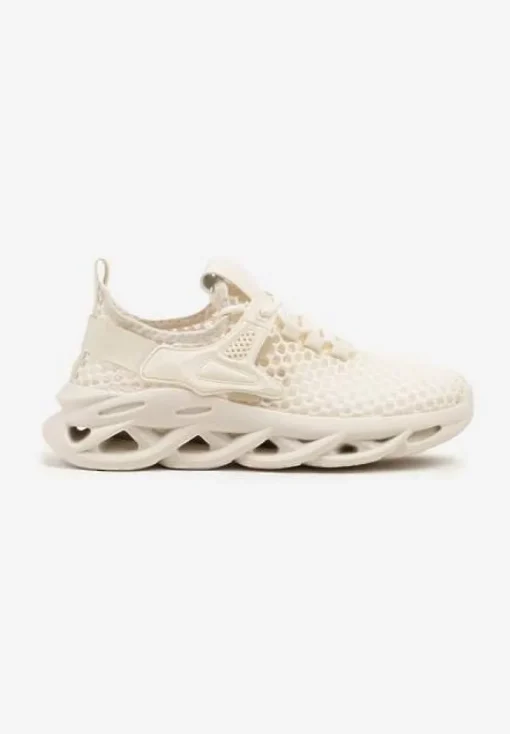 Beżowe Buty Sportowe Sneakersy na Platformie Ozdobionej Tłoczeniem Teliriella
