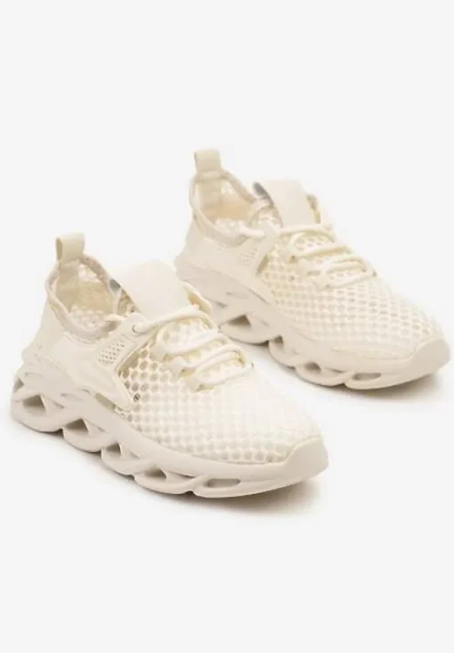 Beżowe Buty Sportowe Sneakersy na Platformie Ozdobionej Tłoczeniem Teliriella