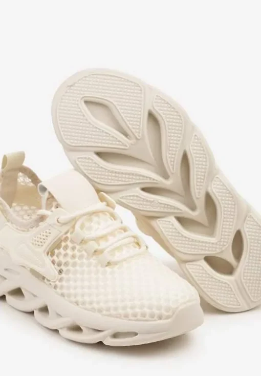 Beżowe Buty Sportowe Sneakersy na Platformie Ozdobionej Tłoczeniem Teliriella