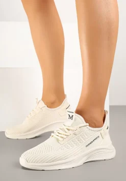 Beżowe Buty Sportowe Sneakersy Ozdobione Tłoczeniem i Napisami Odalene