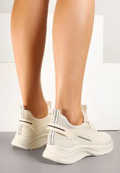 Beżowe Buty Sportowe Sneakersy Ozdobione Tłoczeniem i Napisami Odalene
