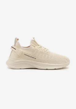 Beżowe Buty Sportowe Sneakersy Ozdobione Tłoczeniem i Napisami Odalene