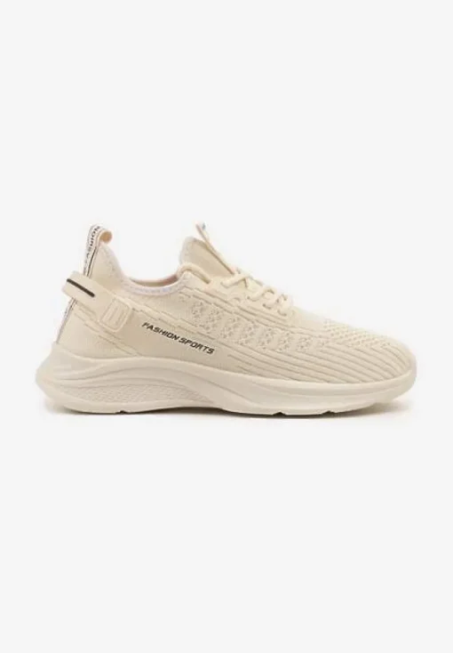 Beżowe Buty Sportowe Sneakersy Ozdobione Tłoczeniem i Napisami Odalene