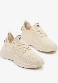 Beżowe Buty Sportowe Sneakersy Ozdobione Tłoczeniem i Napisami Odalene