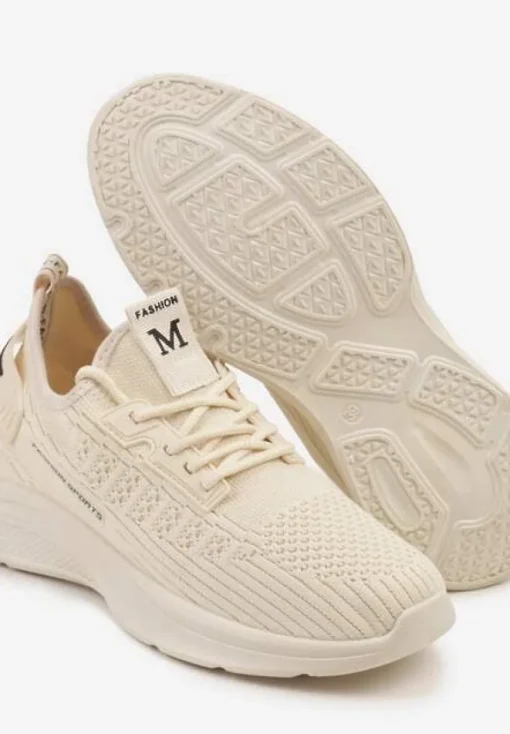 Beżowe Buty Sportowe Sneakersy Ozdobione Tłoczeniem i Napisami Odalene