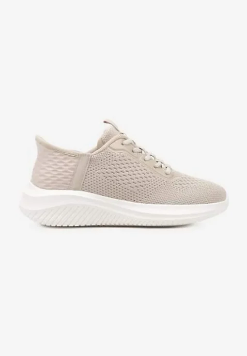 Beżowe Buty Sportowe Sneakersy z Siateczki na Podeszwie z Tłoczeniami Kortebia