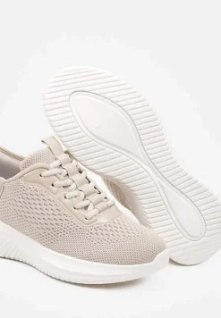 Beżowe Buty Sportowe Sneakersy z Siateczki na Podeszwie z Tłoczeniami Kortebia