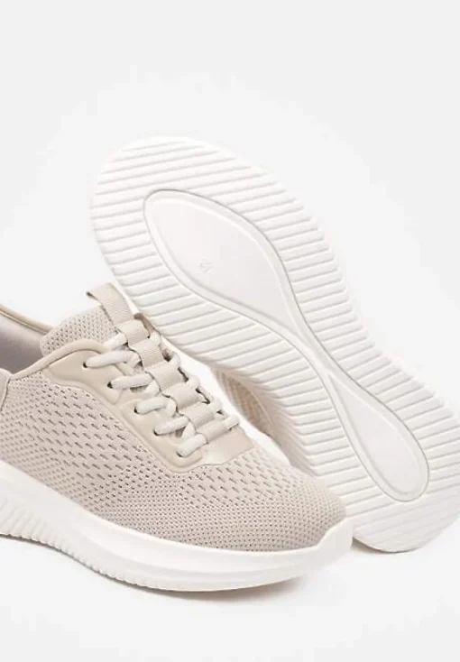Beżowe Buty Sportowe Sneakersy z Siateczki na Podeszwie z Tłoczeniami Kortebia