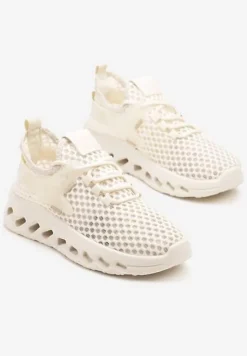 Beżowe Buty Sportowe Sneakersy Siateczkowe na Tłoczonej Platformie Lurilia
