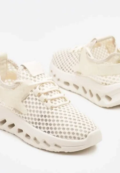 Beżowe Buty Sportowe Sneakersy Siateczkowe na Tłoczonej Platformie Lurilia