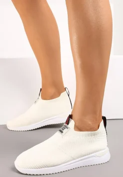 Beżowe Buty Sportowe Wsuwane z Elastyczną Cholewką i Ozdobną Wstawką na Podeszwie Zalire