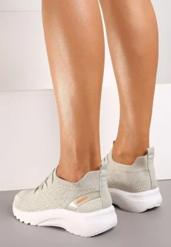 Beżowe Buty Sportowe z Cholewką w Skarpetkowym Stylu Voletta