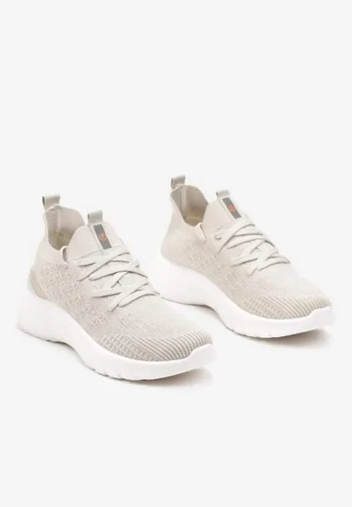 Beżowe Buty Sportowe z Cholewką w Skarpetkowym Stylu Voletta