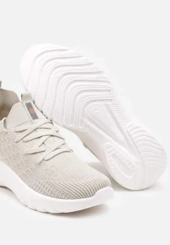 Beżowe Buty Sportowe z Cholewką w Skarpetkowym Stylu Voletta