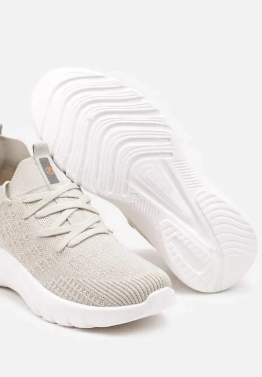 Beżowe Buty Sportowe z Cholewką w Skarpetkowym Stylu Voletta