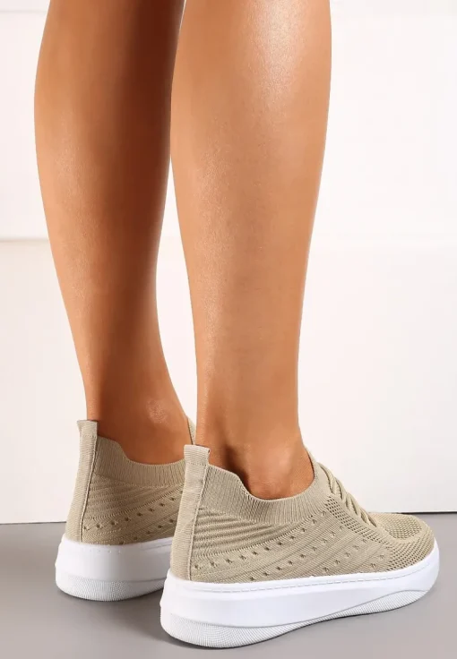 Beżowe Buty Sportowe z Cholewką w Skarpetkowym Stylu Timotta