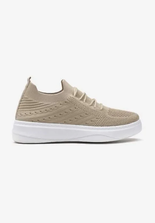 Beżowe Buty Sportowe z Cholewką w Skarpetkowym Stylu Timotta