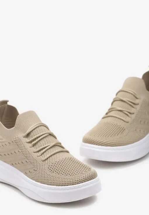 Beżowe Buty Sportowe z Cholewką w Skarpetkowym Stylu Timotta