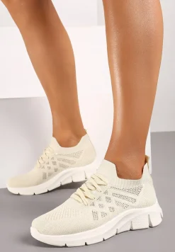 Beżowe Buty Sportowe z Elastyczną Wsuwaną Cholewką i Wkładką ze Skóry Naturalnej Rantia