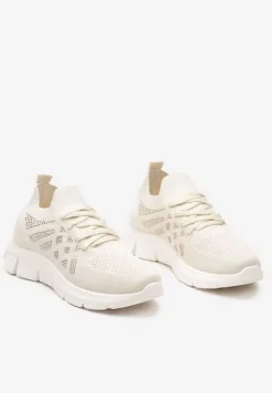 Beżowe Buty Sportowe z Elastyczną Wsuwaną Cholewką i Wkładką ze Skóry Naturalnej Rantia