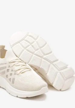 Beżowe Buty Sportowe z Elastyczną Wsuwaną Cholewką i Wkładką ze Skóry Naturalnej Rantia