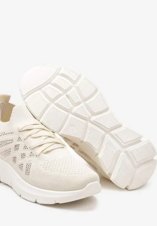 Beżowe Buty Sportowe z Elastyczną Wsuwaną Cholewką i Wkładką ze Skóry Naturalnej Rantia