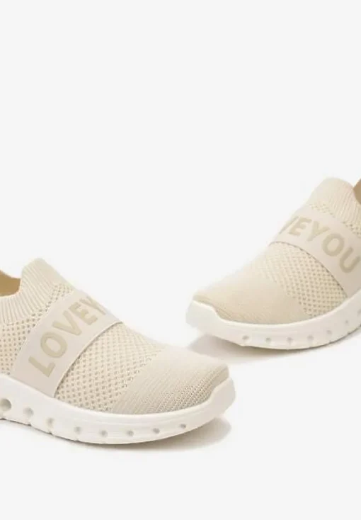 Beżowe Buty Sportowe z Napisem LOVE i Elastyczną Cholewką Alaissa