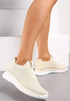 Beżowe Buty Sportowe z Wsuwaną Elastyczną Cholewką Slaia