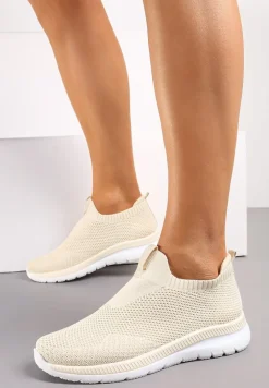 Beżowe Buty Sportowe z Wsuwaną Elastyczną Cholewką Slaia