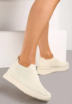 Beżowe Buty Sportowe z Wsuwaną Skarpetkową Cholewką do Kostki Elairi