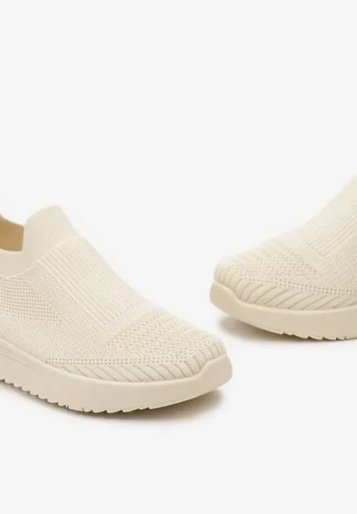 Beżowe Buty Sportowe z Wsuwaną Skarpetkową Cholewką do Kostki Elairi