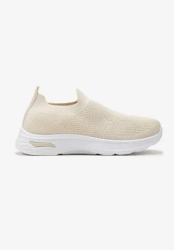 Beżowe Buty Sportowe ze Skarpetkową Cholewką do Kostki Railette