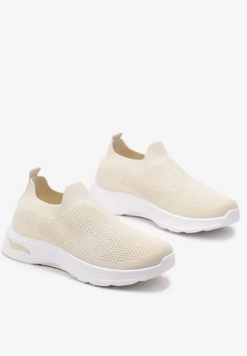 Beżowe Buty Sportowe ze Skarpetkową Cholewką do Kostki Railette