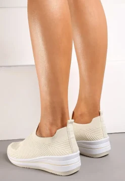 Beżowe Buty Sportowe ze Skarpetkową Cholewką Przed Kostkę Taalina