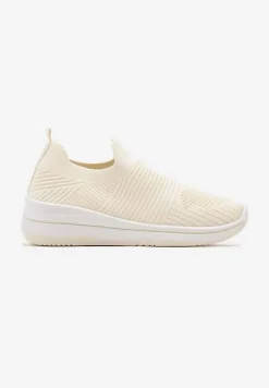 Beżowe Buty Sportowe ze Skarpetkową Cholewką Przed Kostkę Taalina