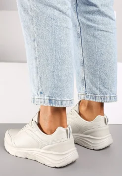 Beżowe Casualowe Buty Sportowe Sneakersy na Płaskiej Tłoczonej Podeszwie Velanitta