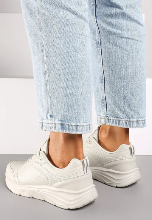 Beżowe Casualowe Buty Sportowe Sneakersy na Płaskiej Tłoczonej Podeszwie Velanitta