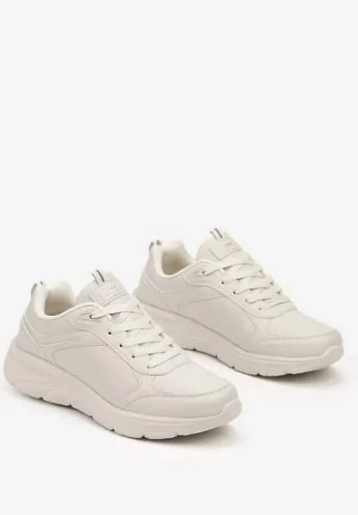 Beżowe Casualowe Buty Sportowe Sneakersy na Płaskiej Tłoczonej Podeszwie Velanitta