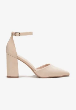 Beżowe Czółenka na Słupku ze Szpiczastym Noskiem Kaylynn